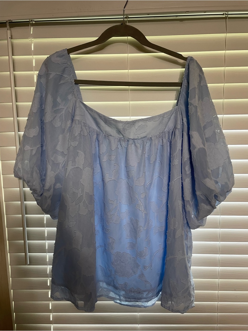 A Classy Chic Boutique Sky Blue Floral Jacquard Peasant Top